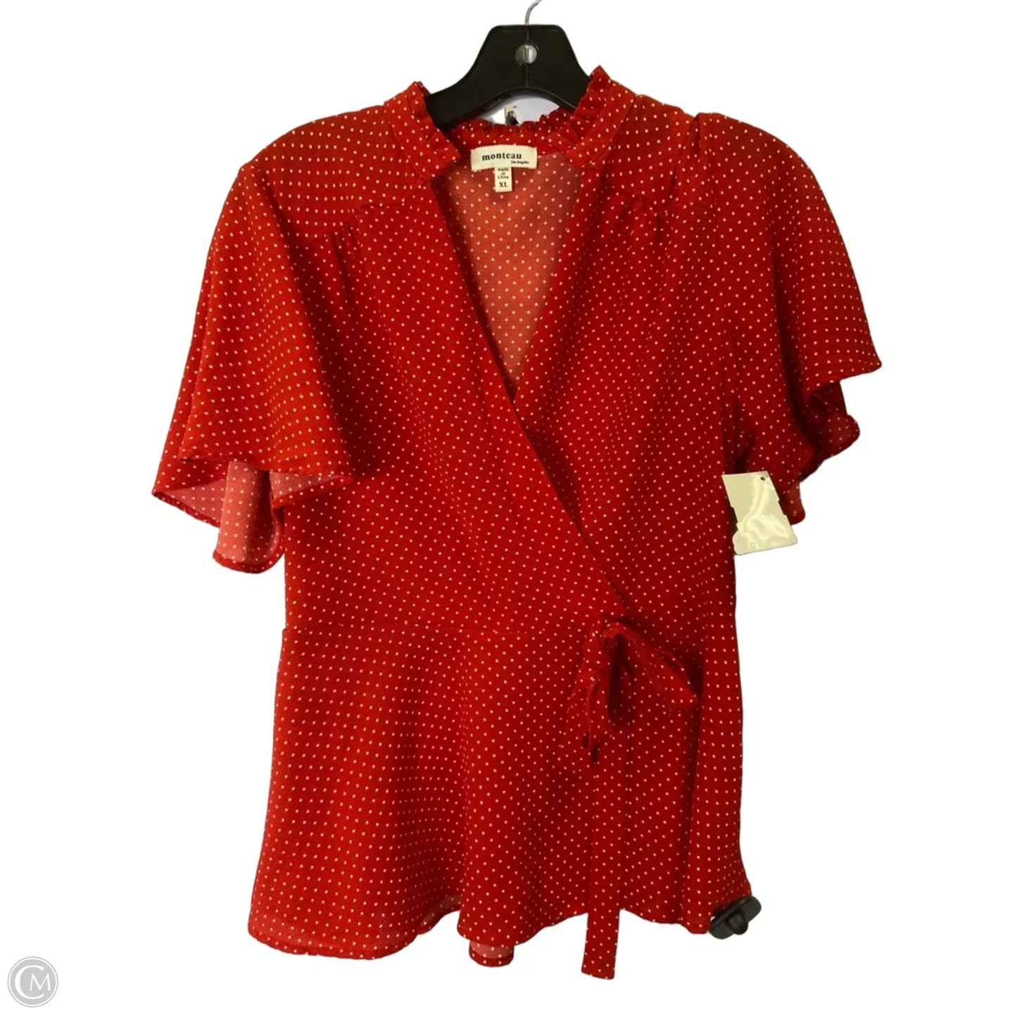 Blouse Short Sleeve By Monteau In Red, Size: Xl