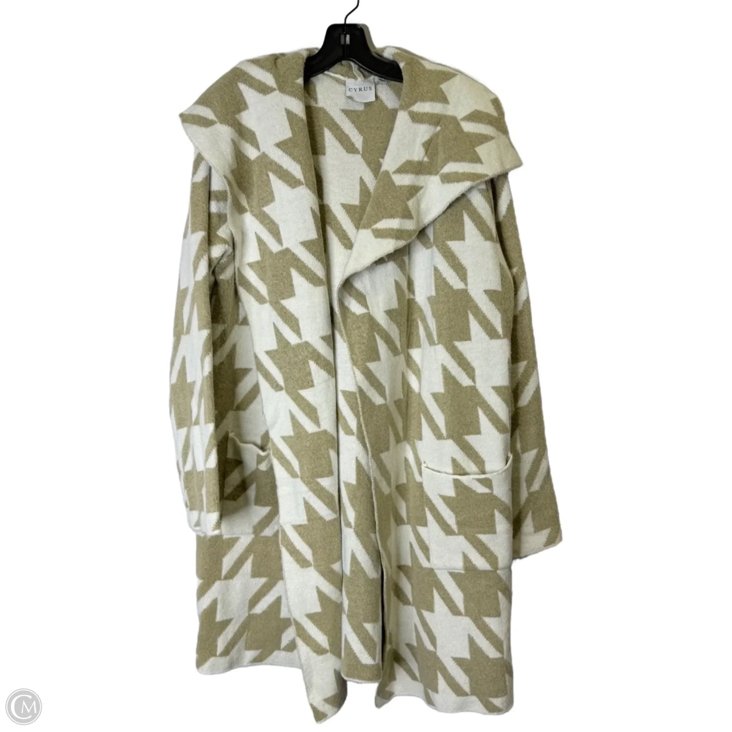 Sweater Cardigan By Cyrus In Brown & Cream, Size: L