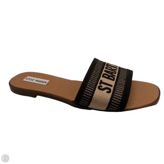 Sandals Flats By Steve Madden In Black & Cream, Size: 9.5