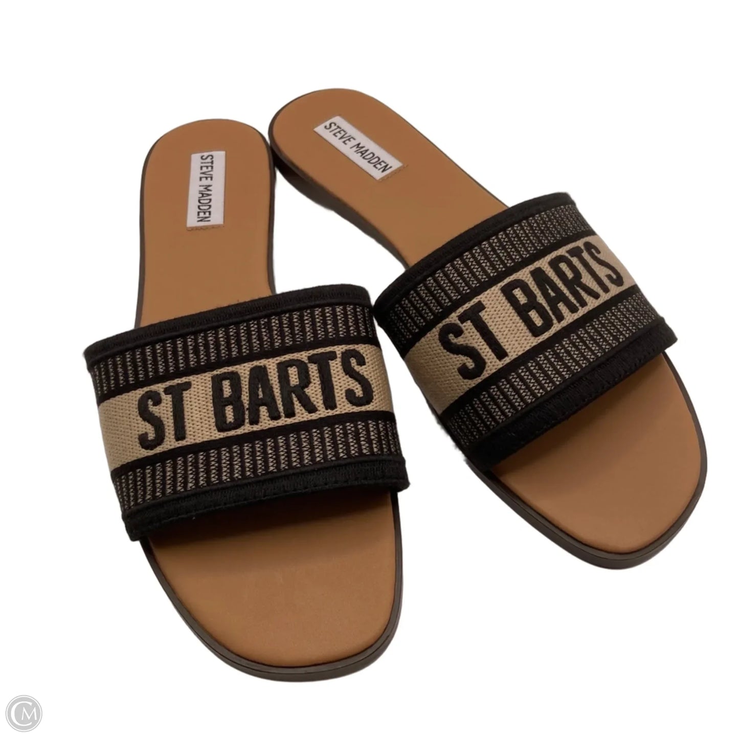 Sandals Flats By Steve Madden In Black & Cream, Size: 9.5