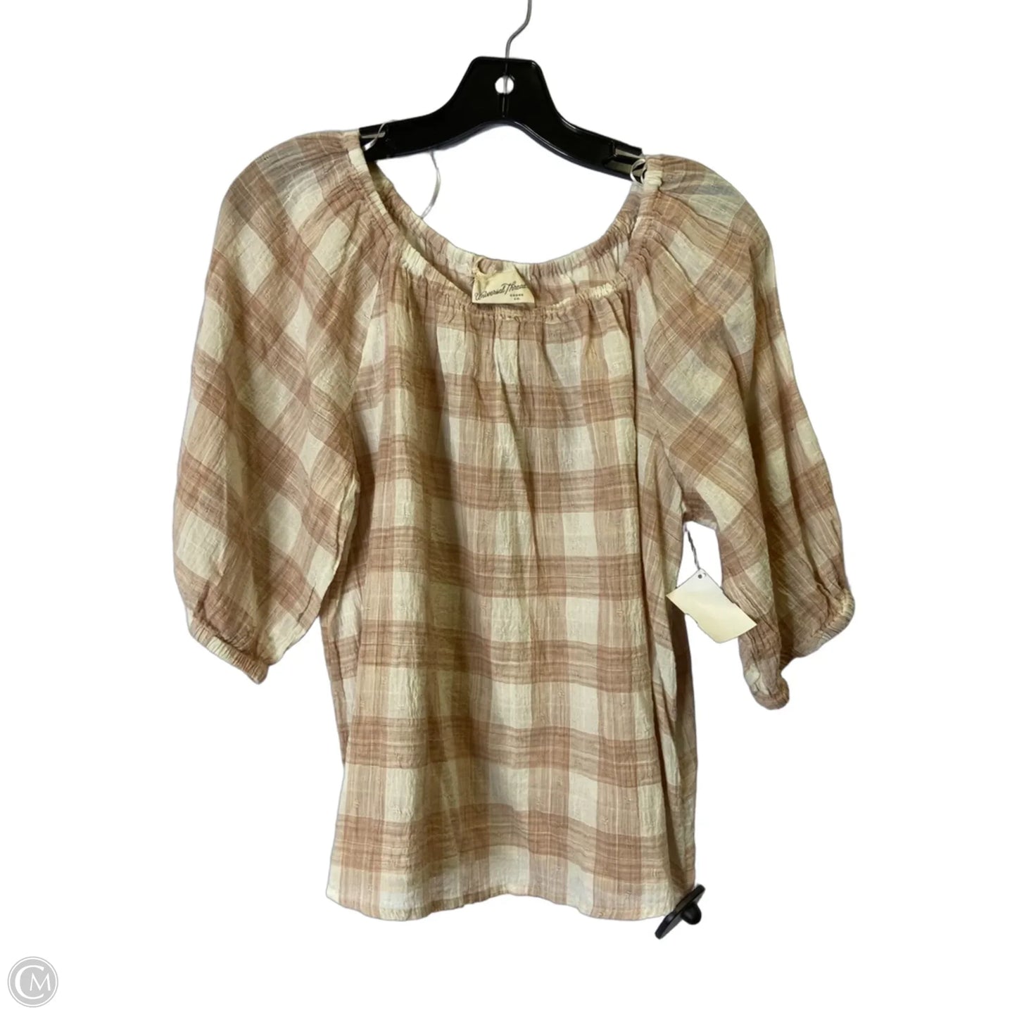 Top Short Sleeve By Universal Thread In Plaid Pattern, Size: M
