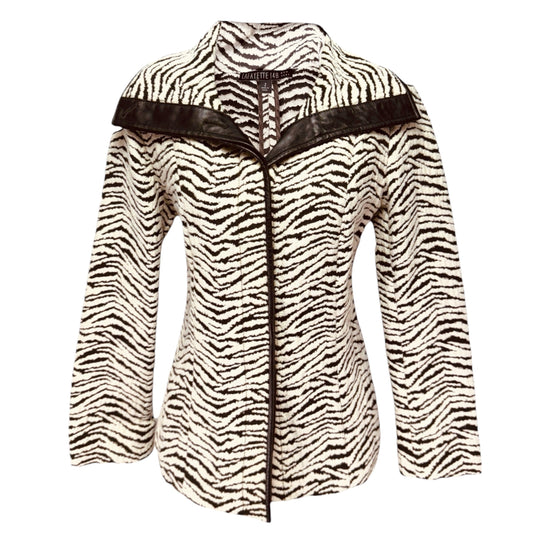 Vegan Leather Trim Jacket Designer By Lafayette 148 In Zebra Print, Size: 2