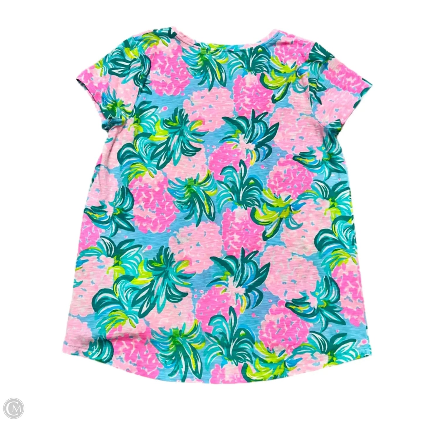 Top Short Sleeve Designer By Lilly Pulitzer In Green & Pink, Size: L