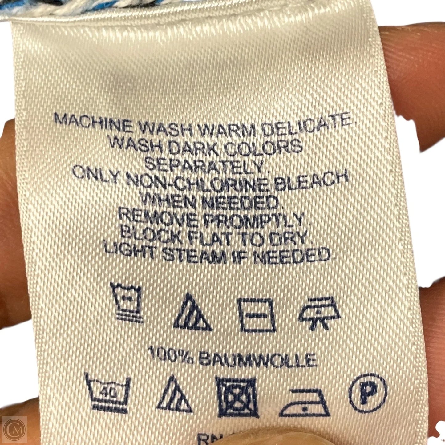 Sweater Cardigan By Lands End In Blue & White, Size: L