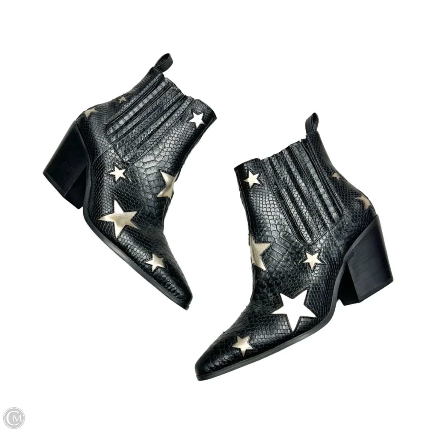 Boots Ankle Heels By Betsey Johnson In Black & Gold, Size: 7