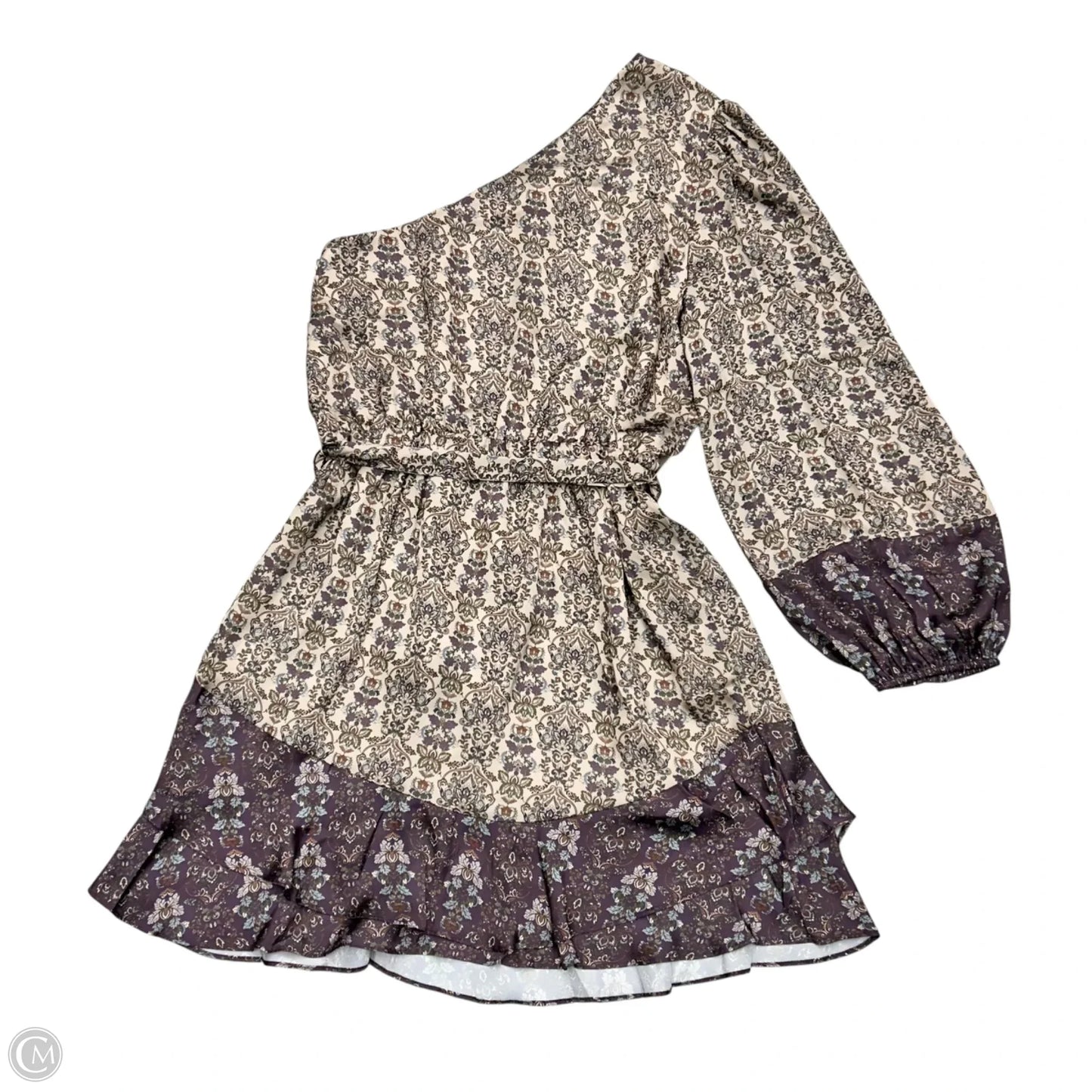 Dress Casual Short By J Flower In Purple & Tan, Size: L