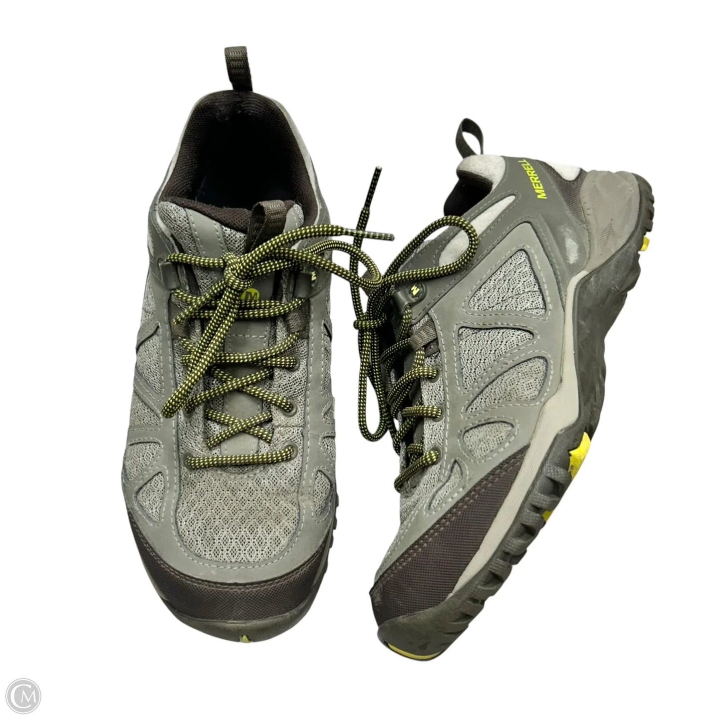 Shoes Hiking By Merrell In Green & Grey, Size: 8