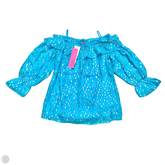 Top Long Sleeve Designer By Lilly Pulitzer In Blue & Gold, Size: S