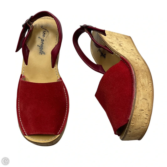 Sandals Heels Wedge By Free People In Brown & Red, Size: 7.5