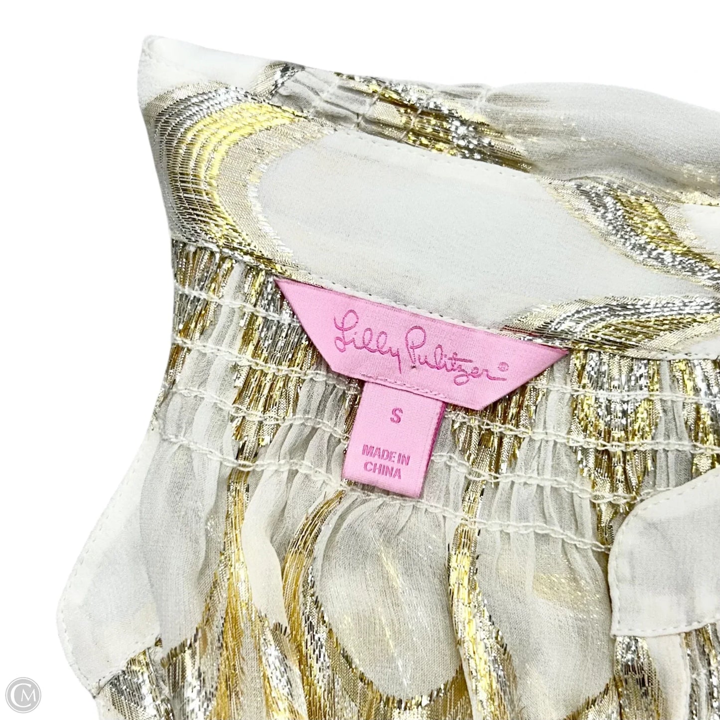 Top Long Sleeve Designer By Lilly Pulitzer In Gold & Cream, Size: S