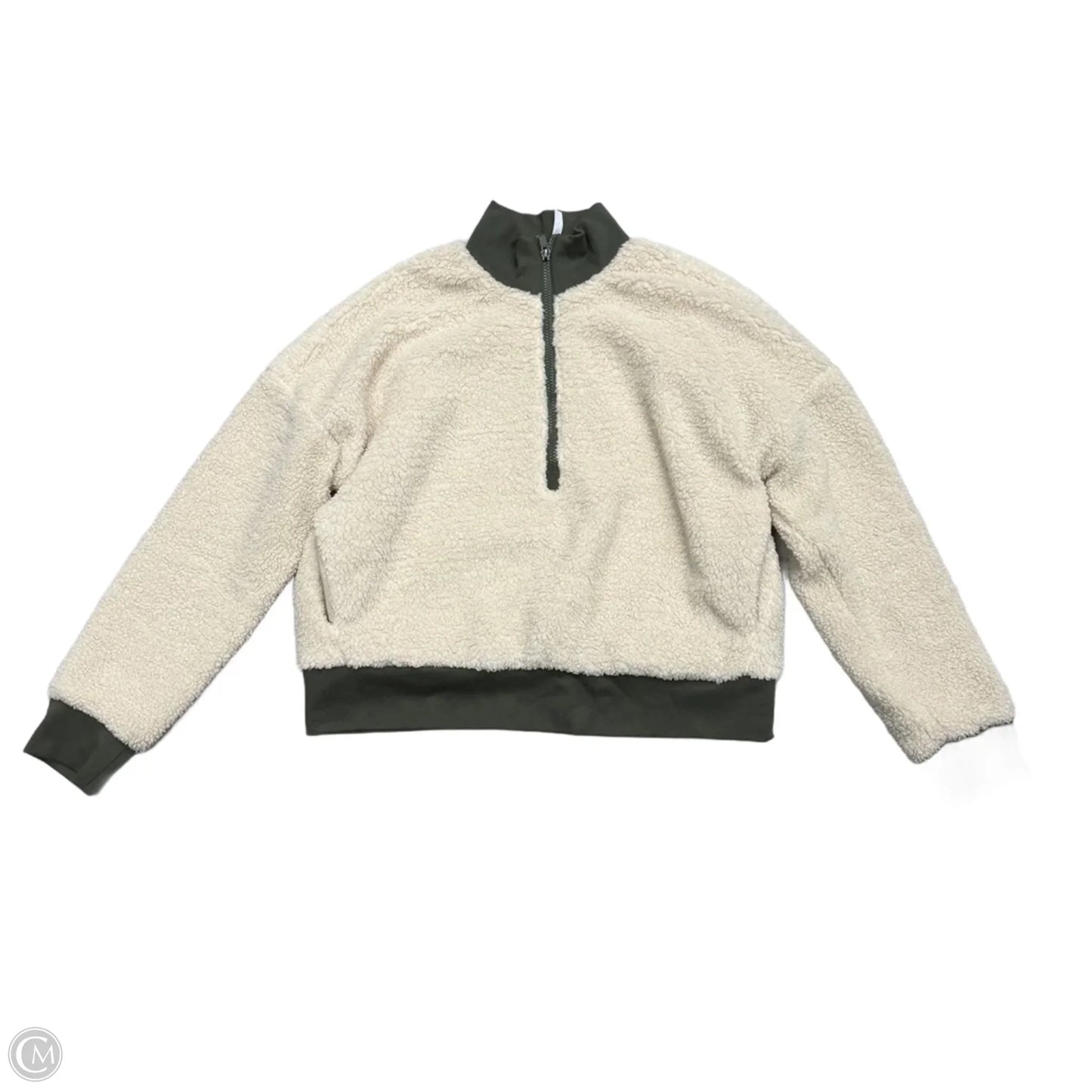 Athletic Jacket By Fabletics In Cream & Green, Size: M