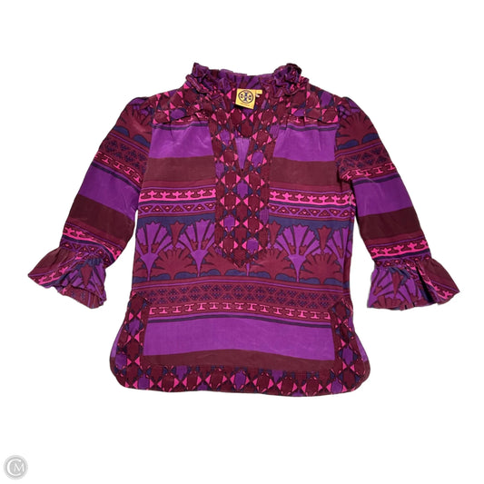 Top 3/4 Sleeve Designer By Tory Burch In Purple, Size: Xs