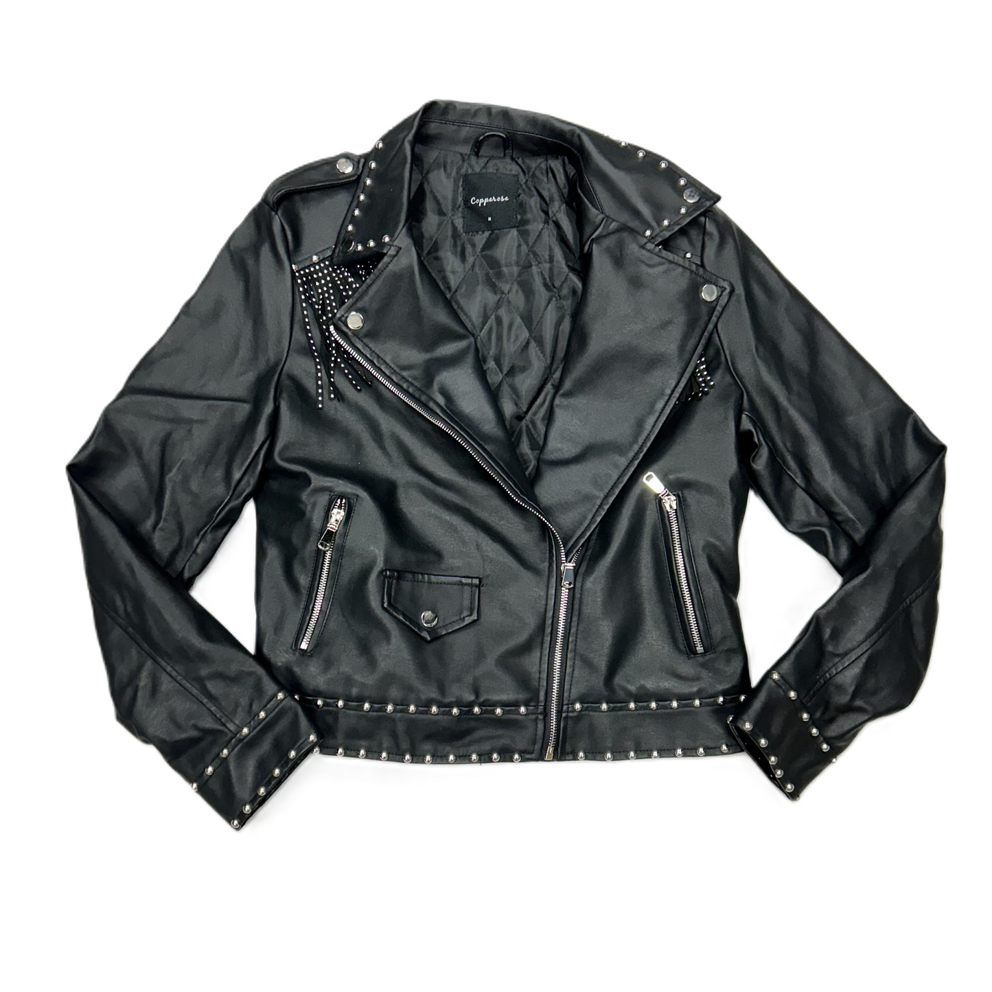 Jacket Moto By Copperose In Black & Silver, Size: M