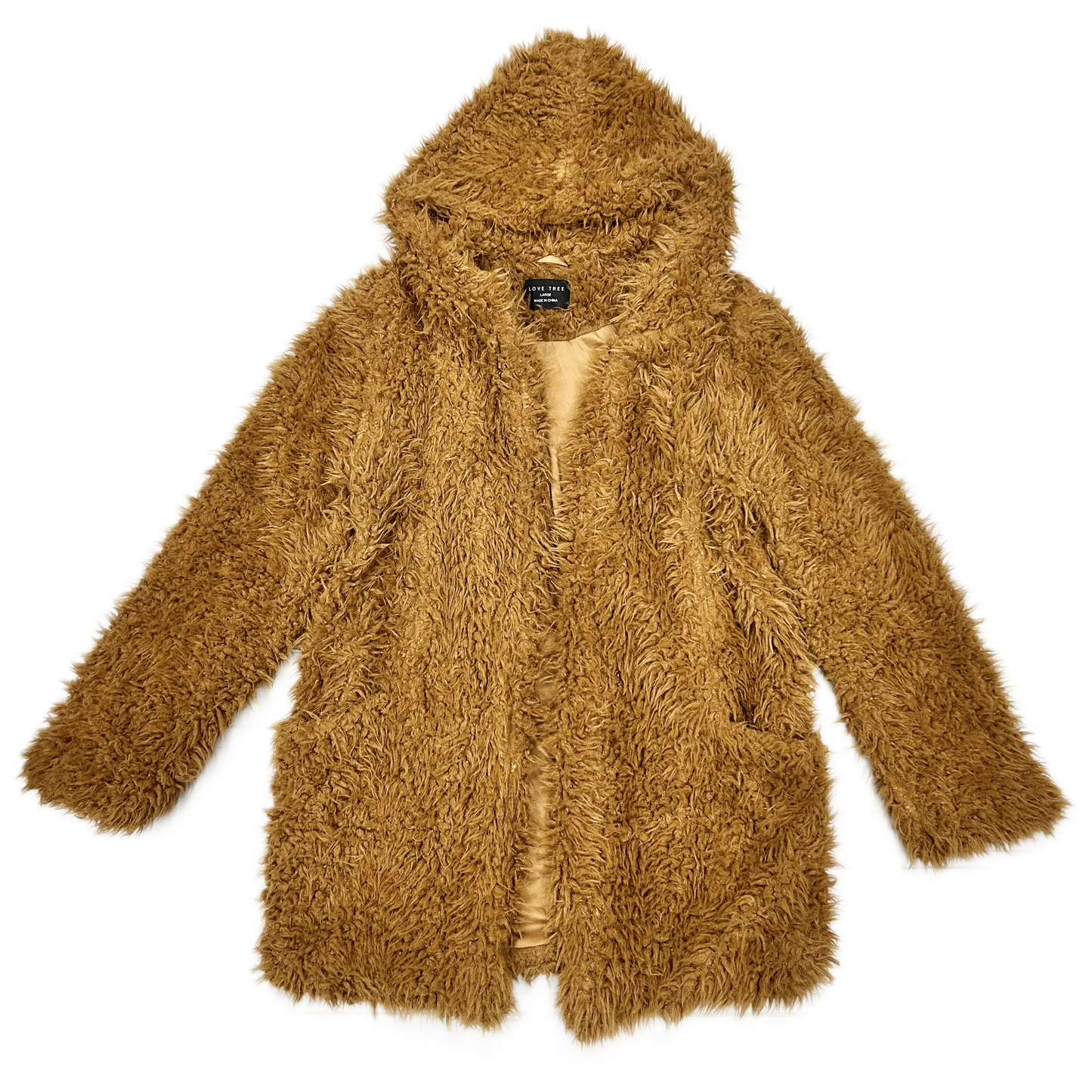 Jacket Faux Fur & Sherpa By Love Tree In Brown, Size: L