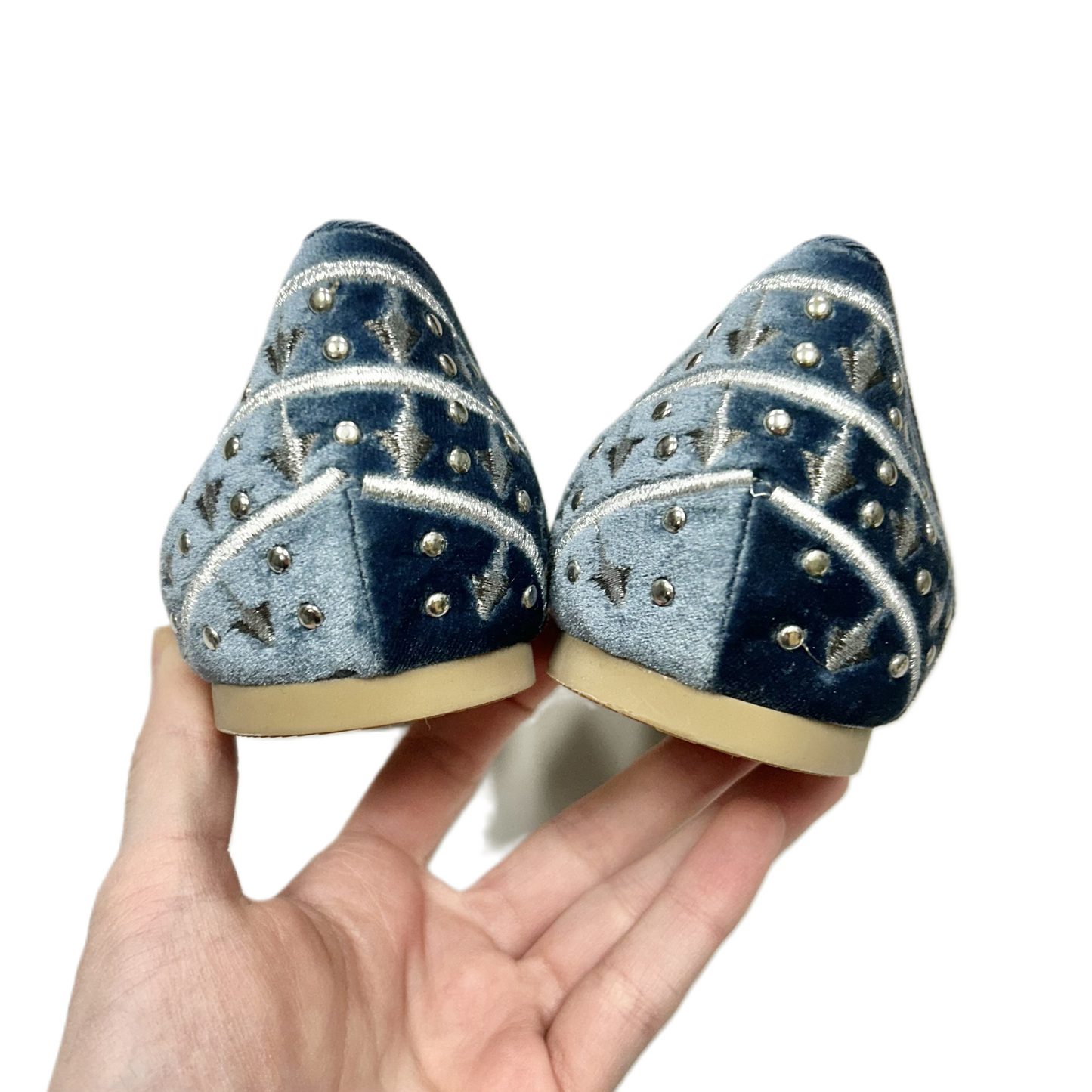 Shoes Flats By Restricted In Blue & Silver, Size: 8