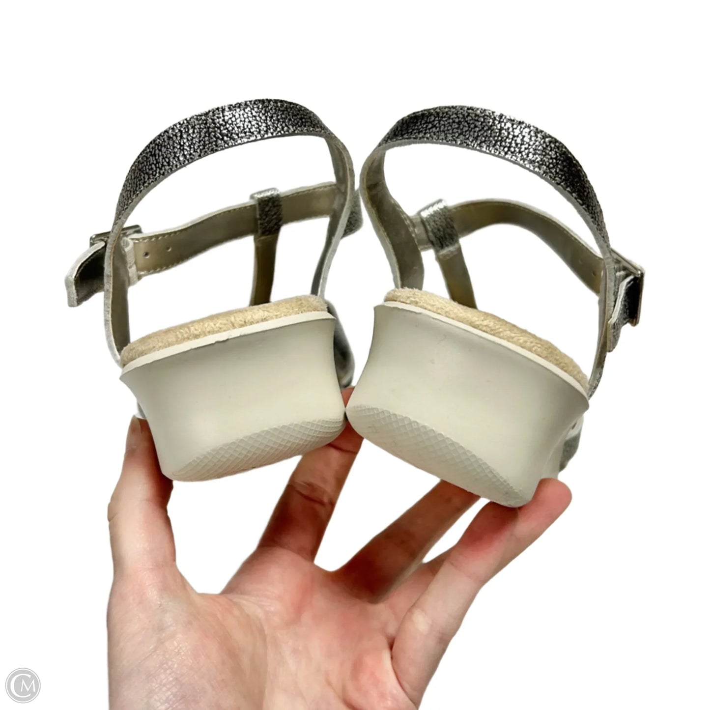 Sandals Heels Wedge By Lands End In Silver & Tan, Size: 8.5