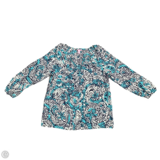 Top Long Sleeve Designer By Lilly Pulitzer In Blue & White, Size: M