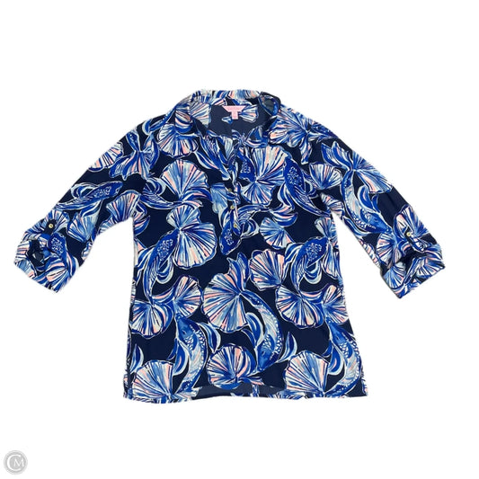 Top Long Sleeve Designer By Lilly Pulitzer In Blue & White, Size: M