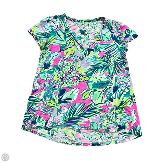 Top Short Sleeve Designer By Lilly Pulitzer In Green & White, Size: Xs