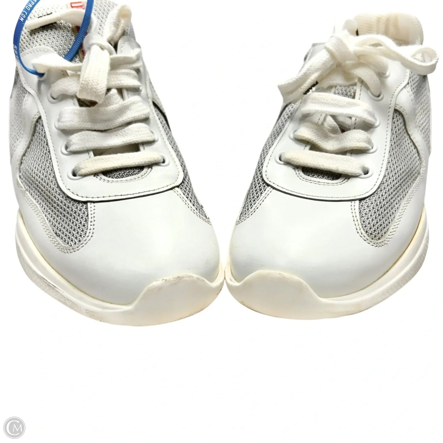 Shoes Luxury Designer By Prada In Grey & White, Size: 8.5