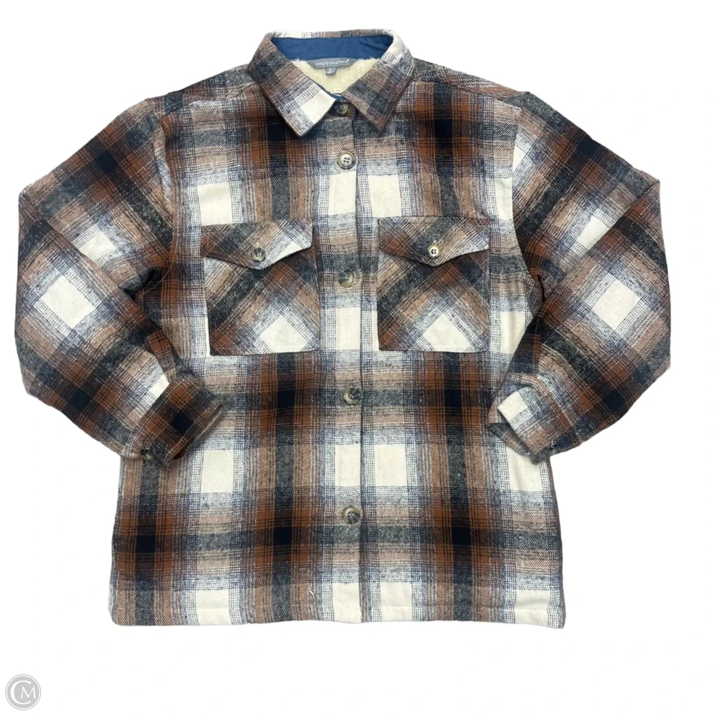 Jacket Shirt By Simply Southern In Brown & Cream, Size: S