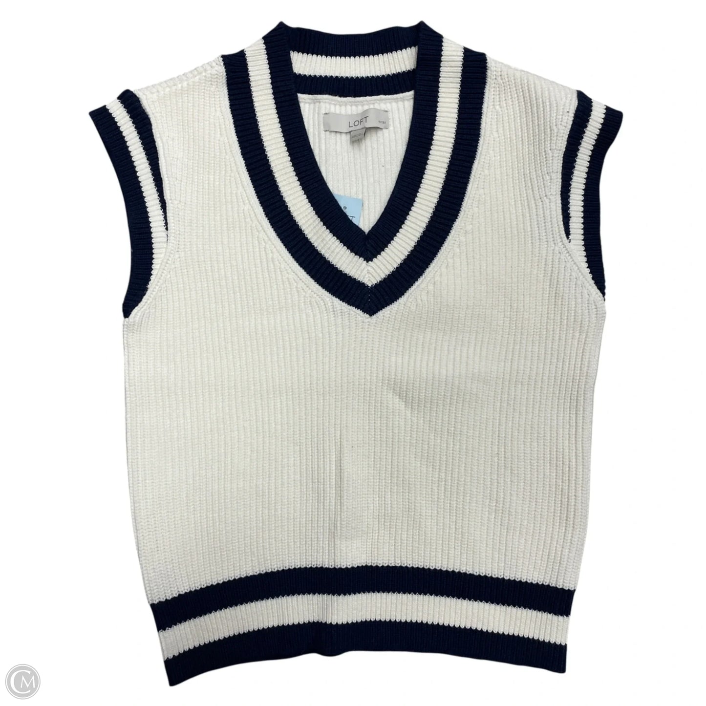 Vest Sweater By Loft In Blue & White, Size: Xxsp