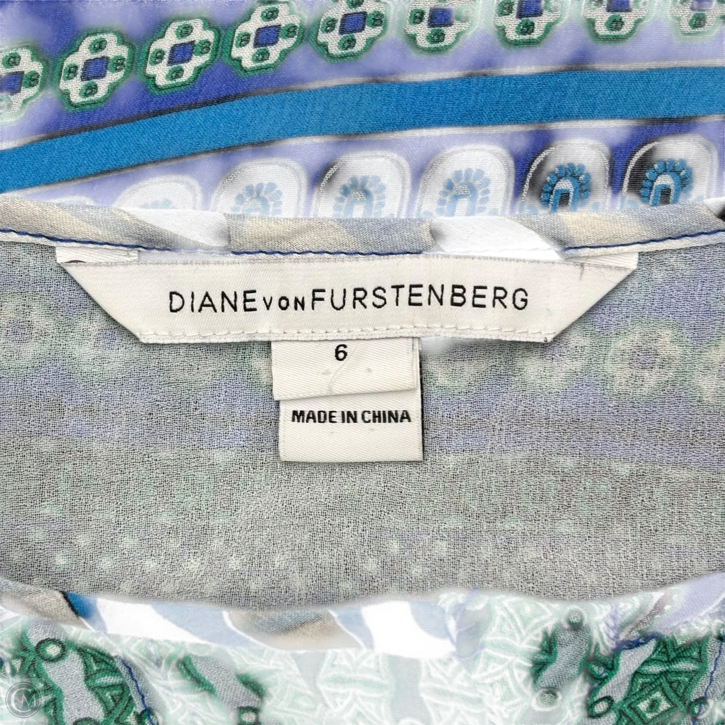 Top Long Sleeve Designer By Diane Von Furstenberg In Blue & White, Size: S