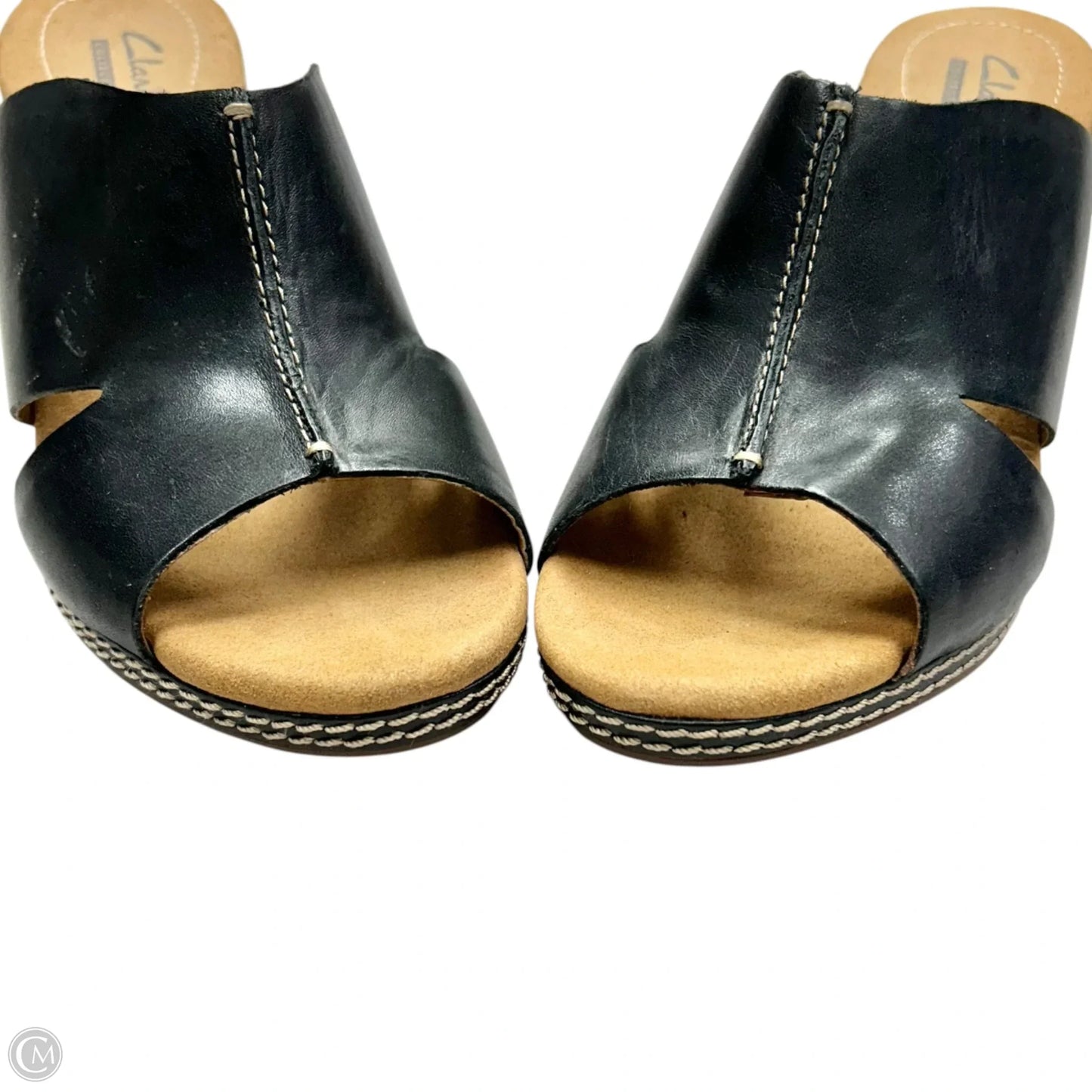 Sandals Heels Wedge By Clarks In Black & Brown, Size: 8.5