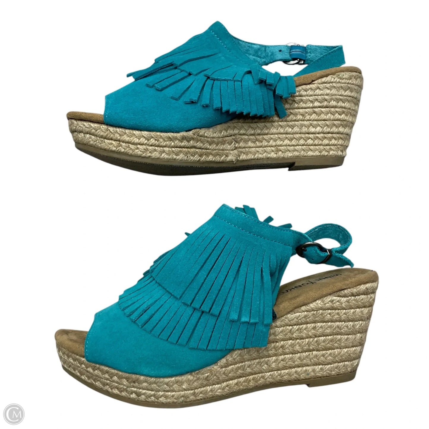 Sandals Heels Wedge By Minnetonka In Blue & White, Size: 9