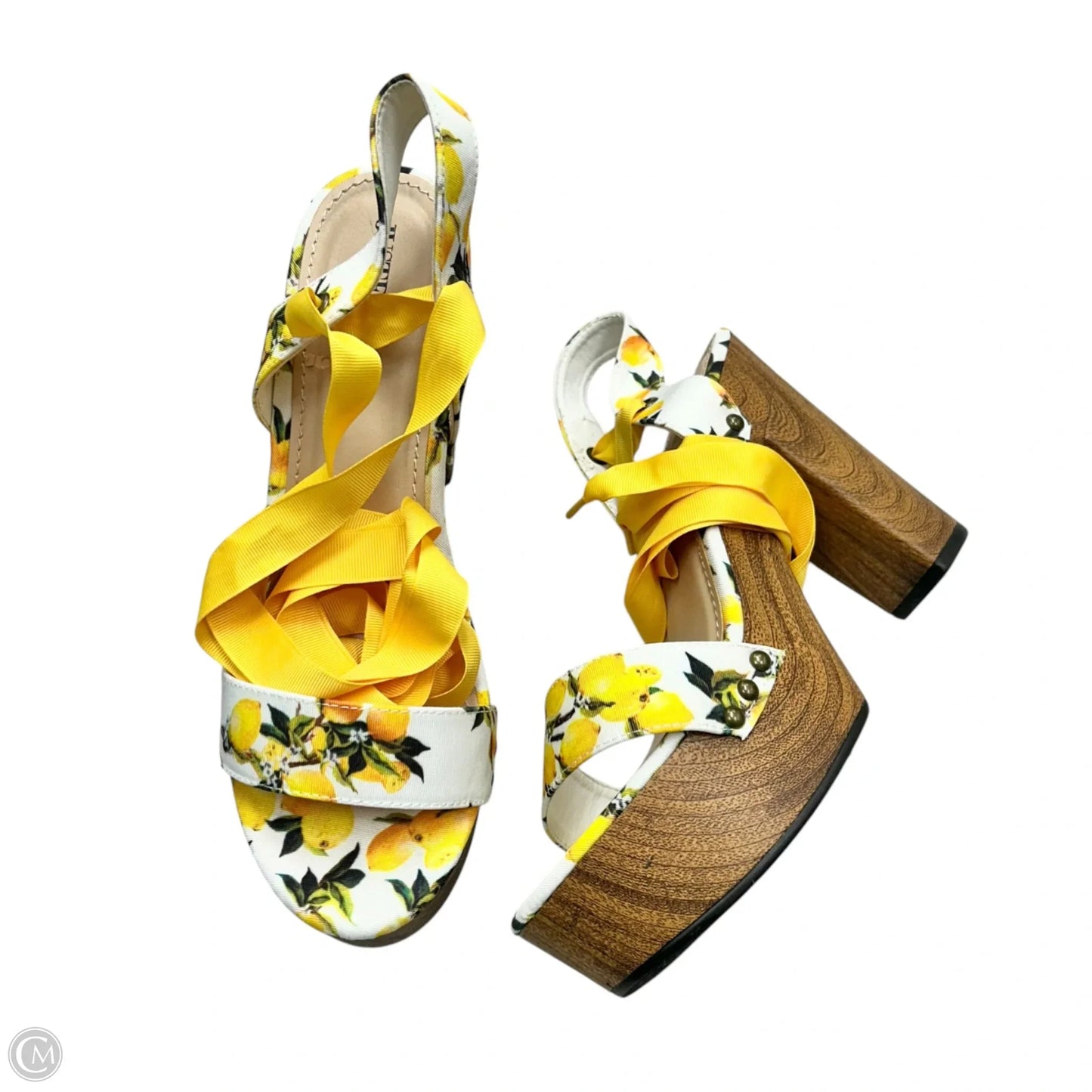 Sandals Heels Block By Just Fab In Brown & Yellow, Size: 11