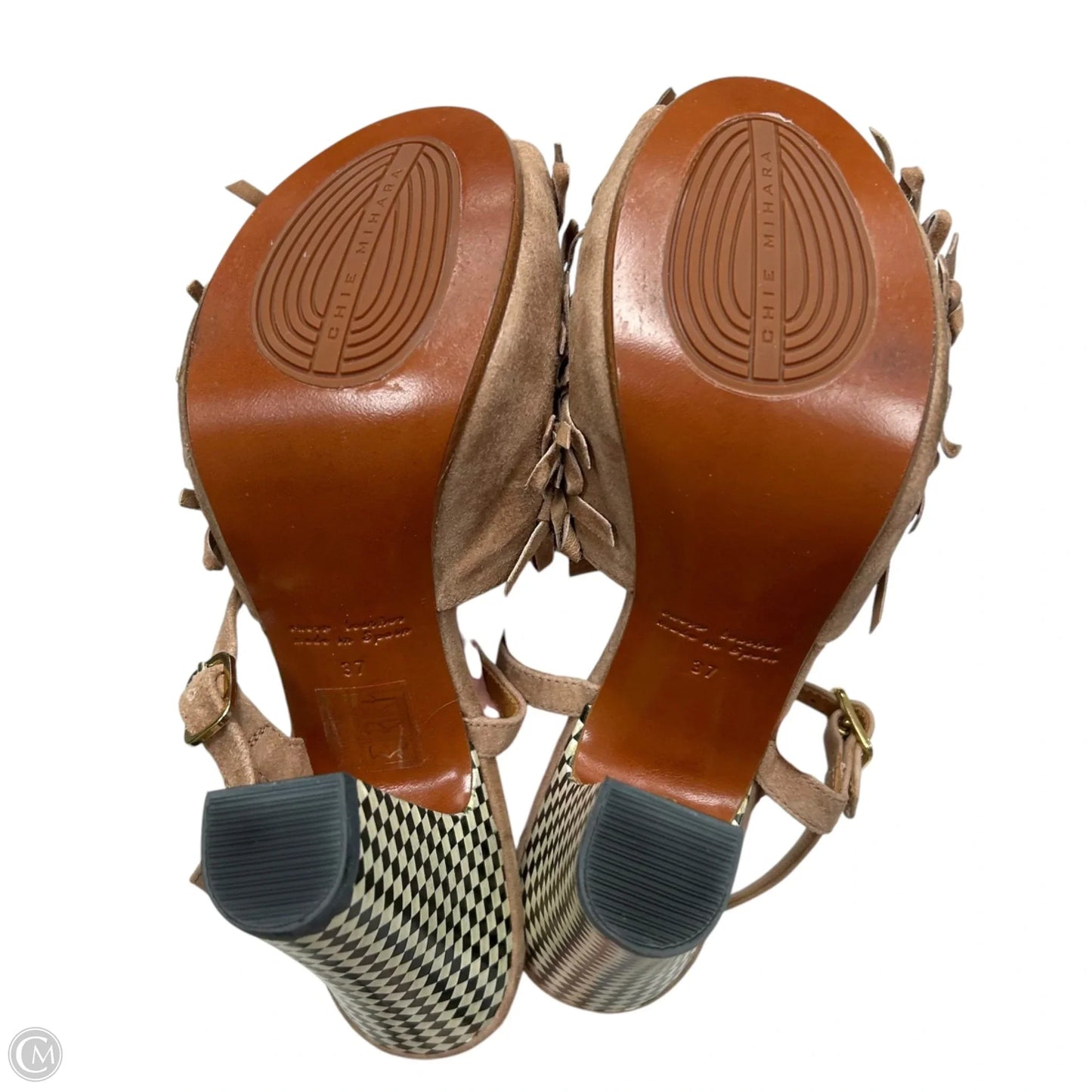 Sandals Heels Block By Chie Mihara In Tan & Cream, Size: 6.5