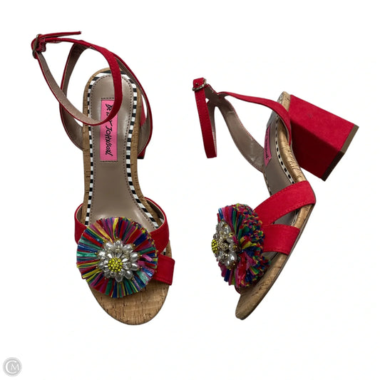 Sandals Heels Block By Betsey Johnson In Red & Tan, Size: 6