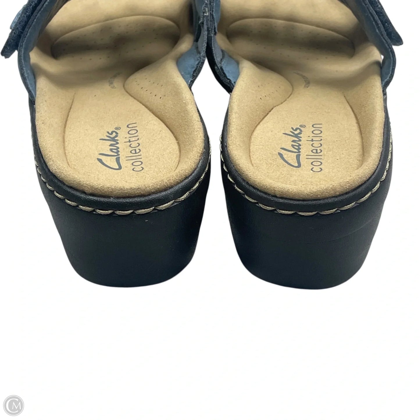 Sandals Heels Wedge By Clarks In Blue & Tan, Size: 9.5