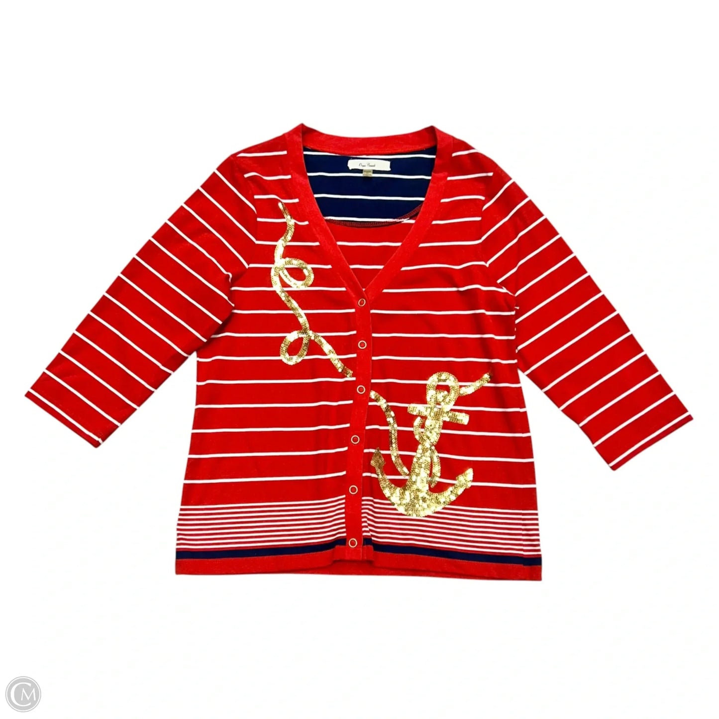 Cardigan By Onque Casuals In Red & White, Size: Xl