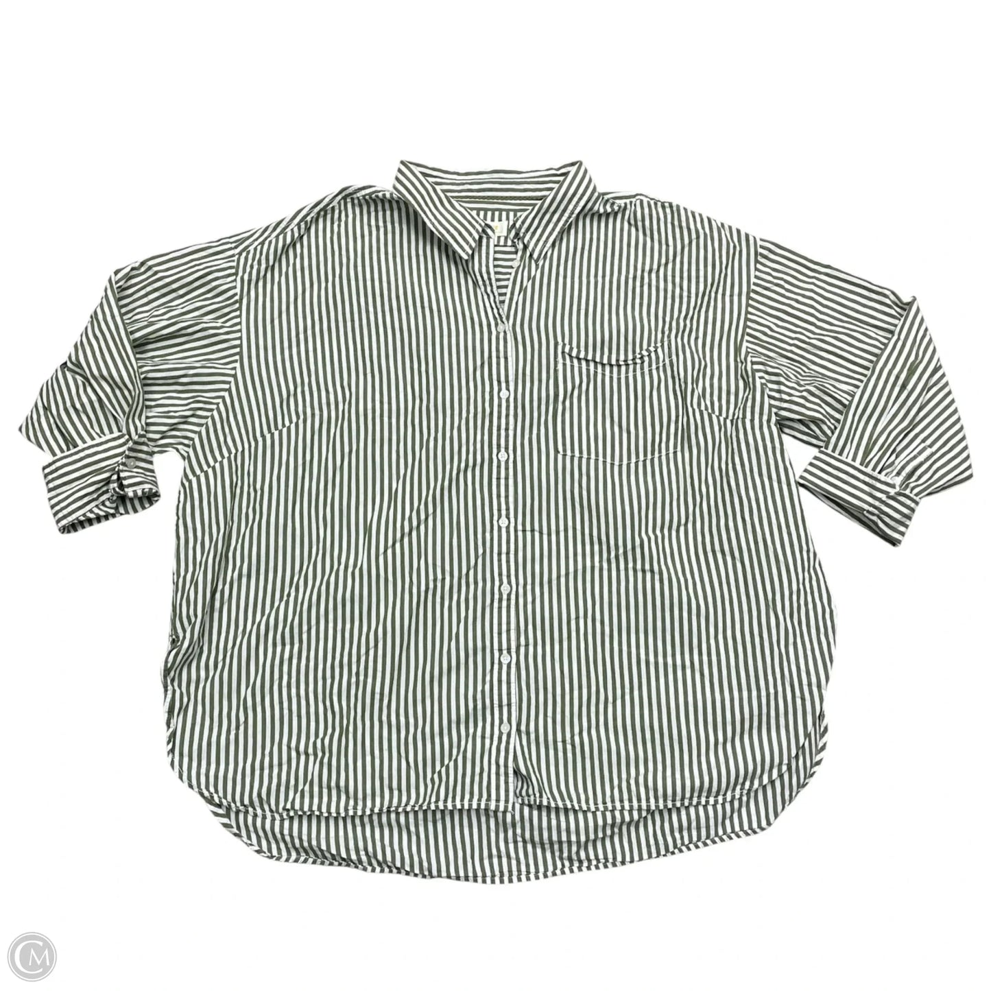 Top Long Sleeve By Maeve In Green & White, Size: 3x
