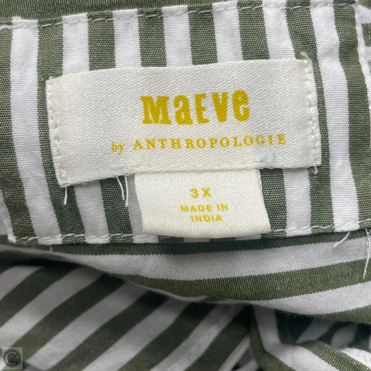 Top Long Sleeve By Maeve In Green & White, Size: 3x