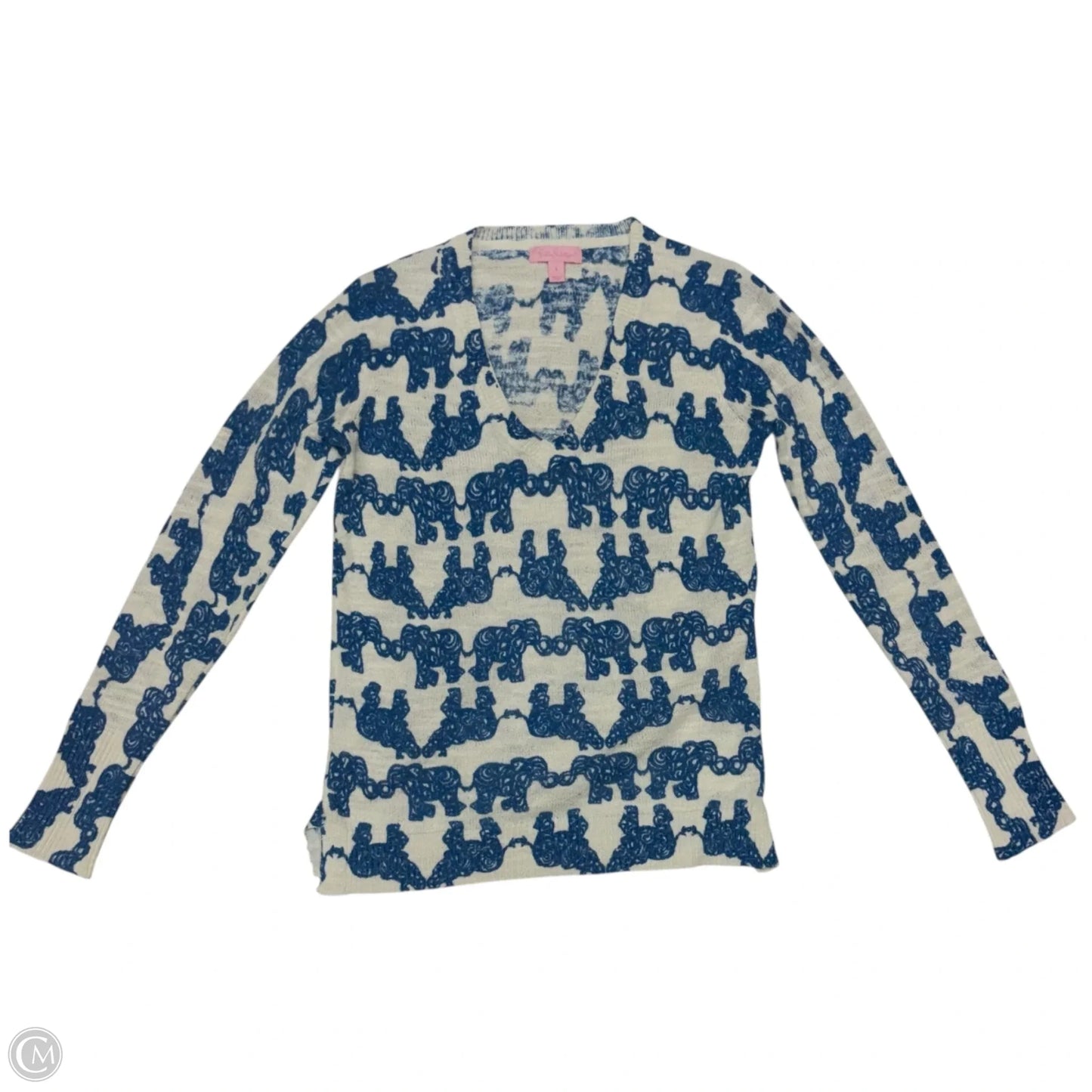 Top Long Sleeve Designer By Lilly Pulitzer In Blue & White, Size: S
