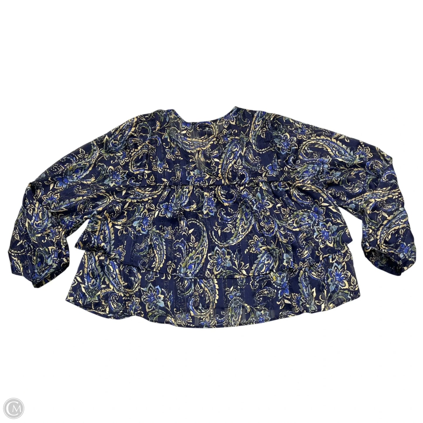 Blouse Long Sleeve By Aqua In Blue & Cream, Size: M