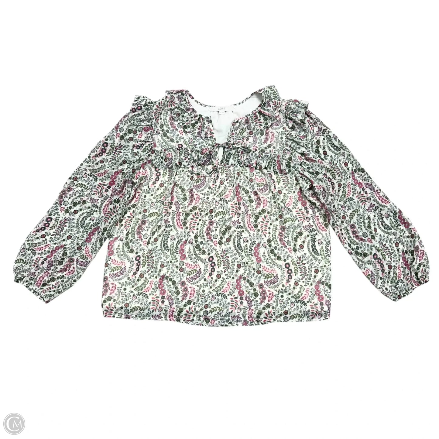 Blouse Long Sleeve By Loft In Cream & Green, Size: Xl
