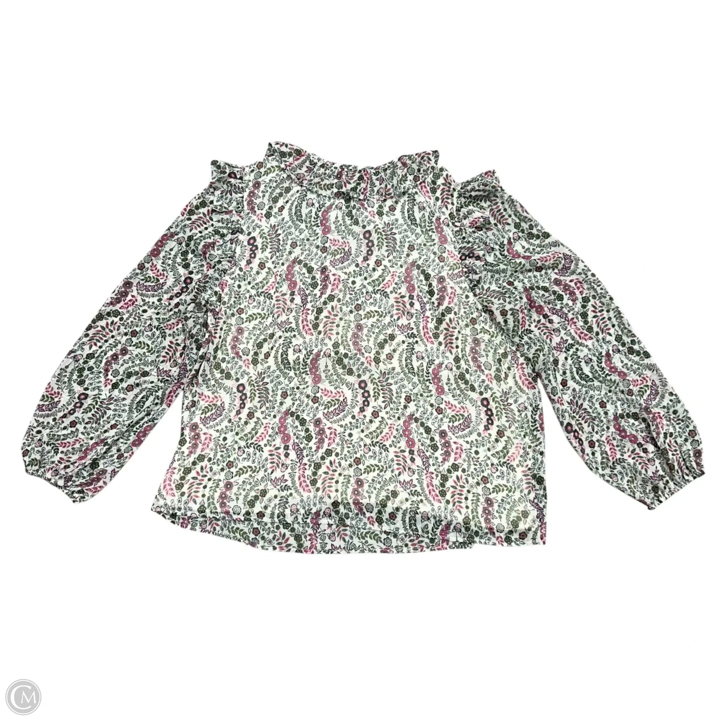 Blouse Long Sleeve By Loft In Cream & Green, Size: Xl