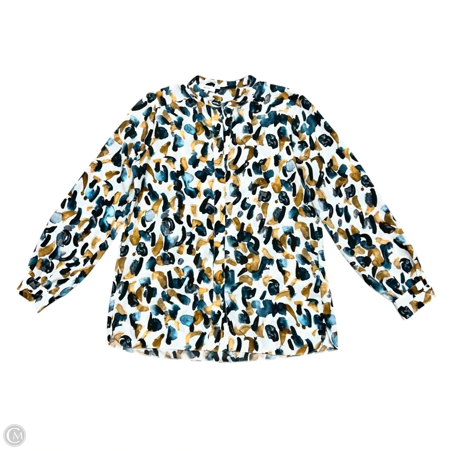 Blouse Designer By Reiss In Blue & Cream, Size: L