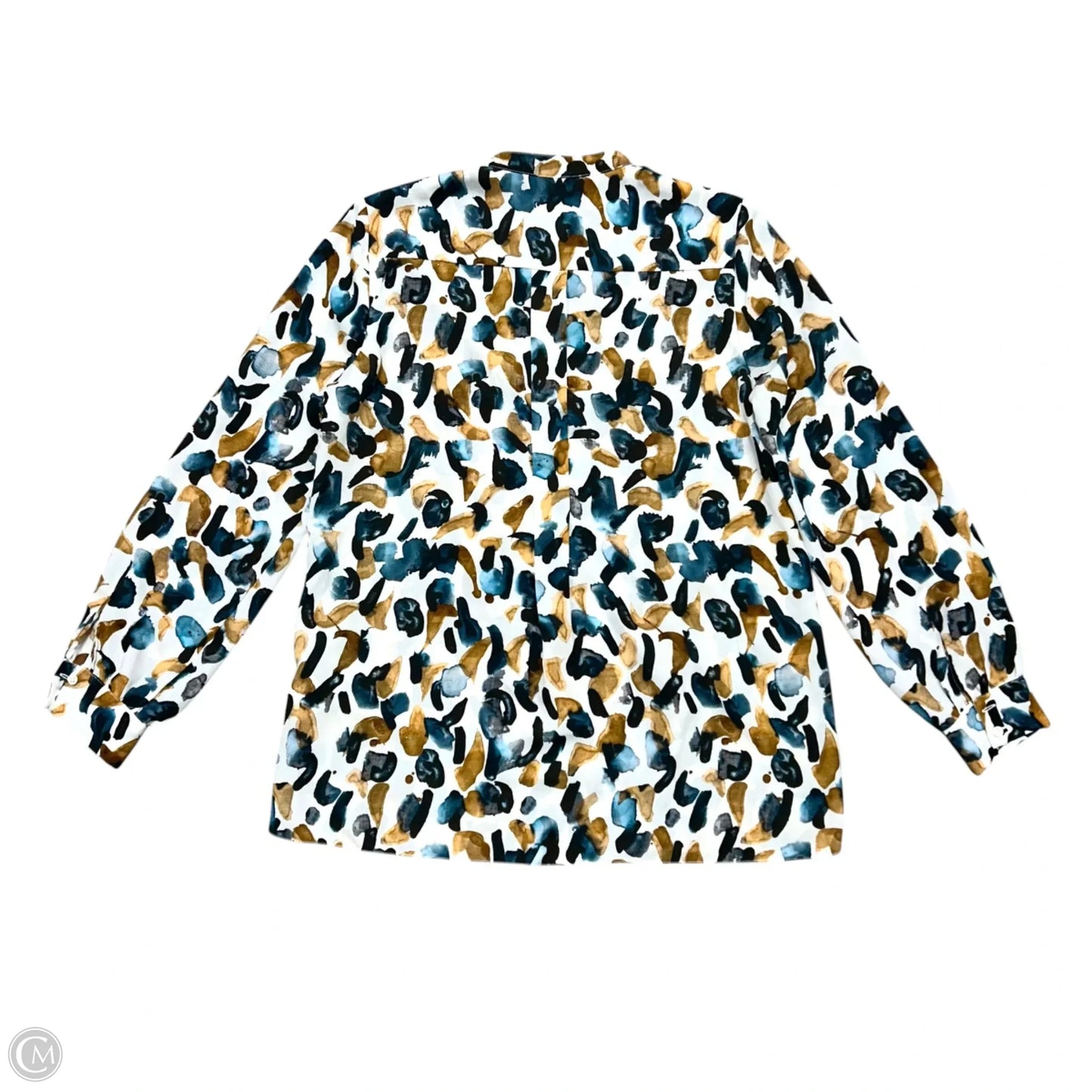 Blouse Designer By Reiss In Blue & Cream, Size: L
