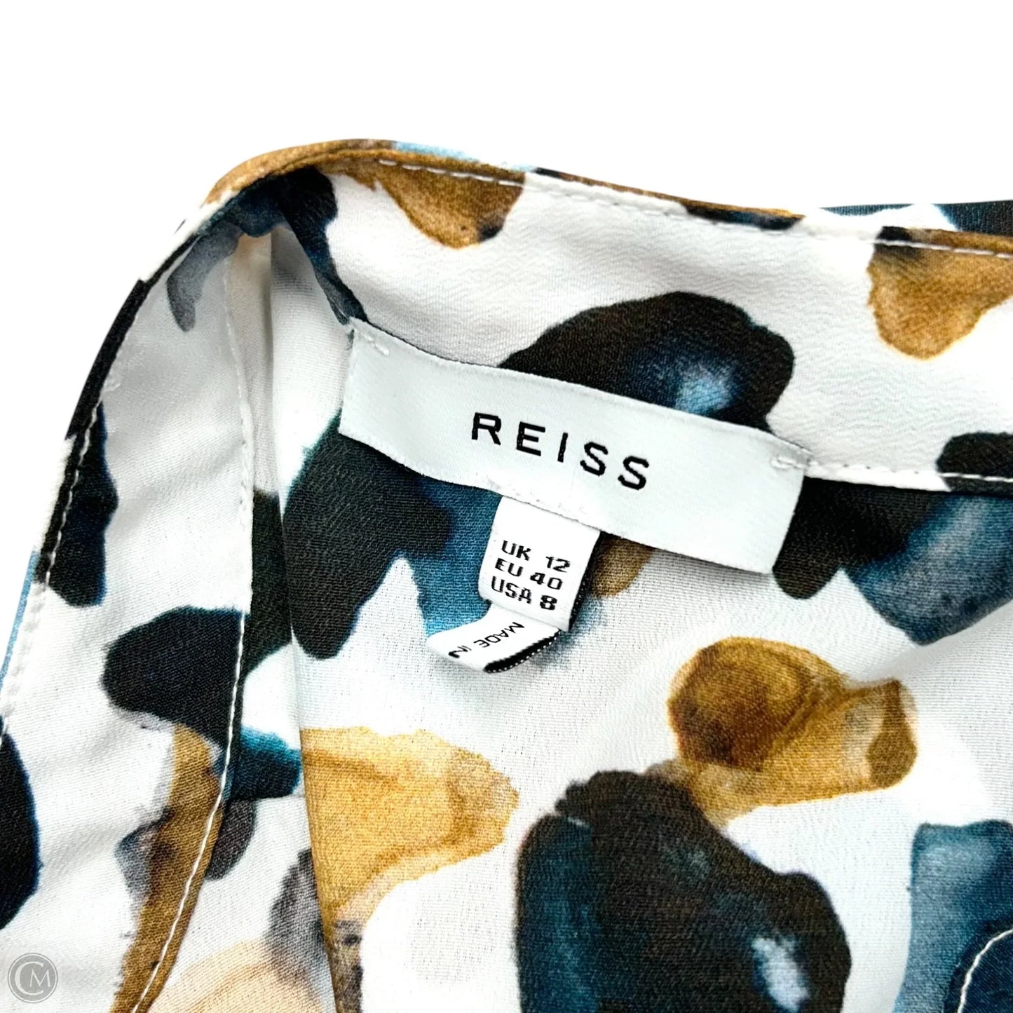 Blouse Designer By Reiss In Blue & Cream, Size: L