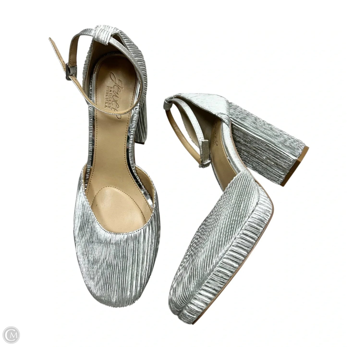 Shoes Heels Block By Badgley Mischka In Silver, Size: 9