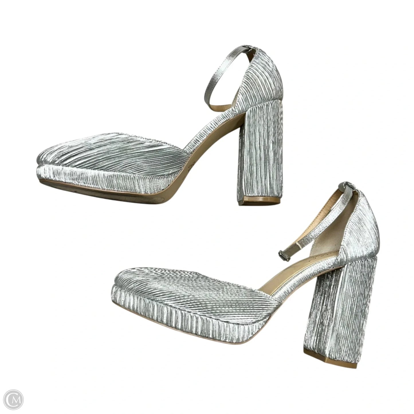 Shoes Heels Block By Badgley Mischka In Silver, Size: 9