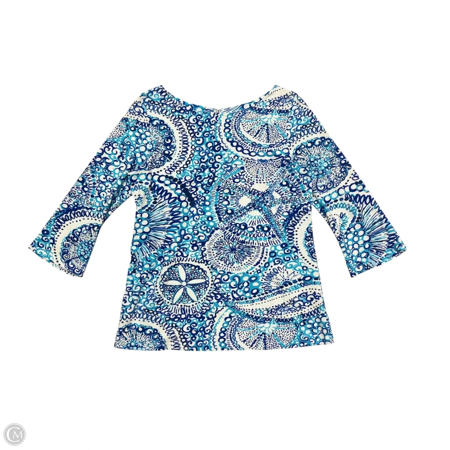 Top 3/4 Sleeve Designer By Lilly Pulitzer In Blue & White, Size: S