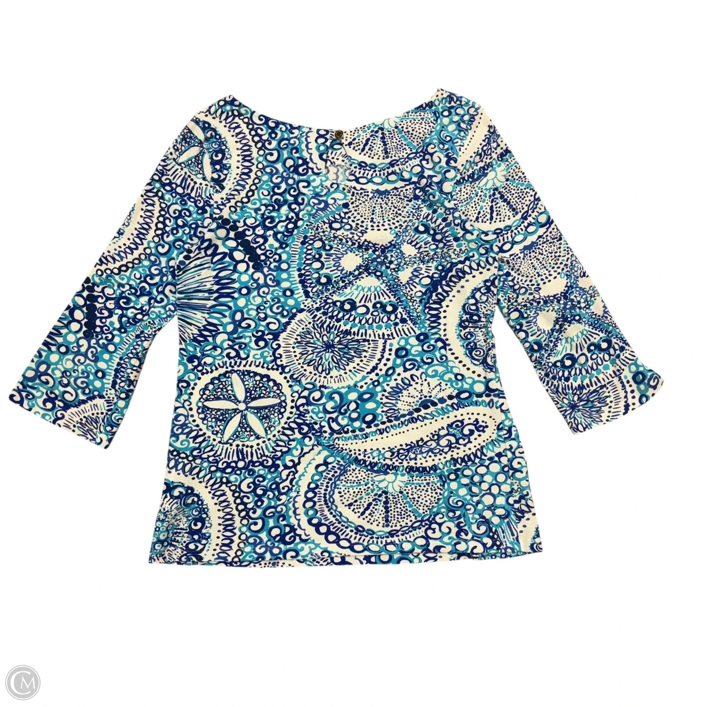 Top 3/4 Sleeve Designer By Lilly Pulitzer In Blue & White, Size: S