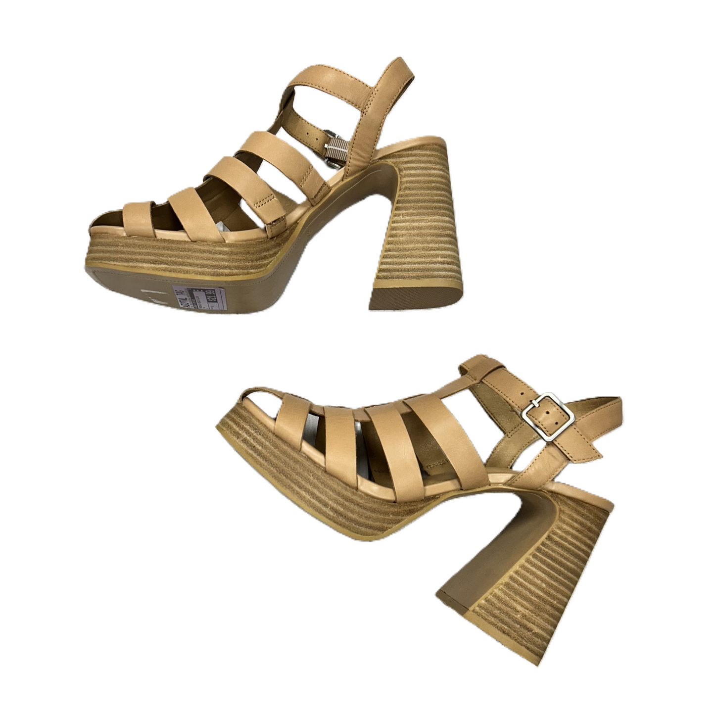 Tan Sandals Heels Block By Crown Vintage, Size: 9