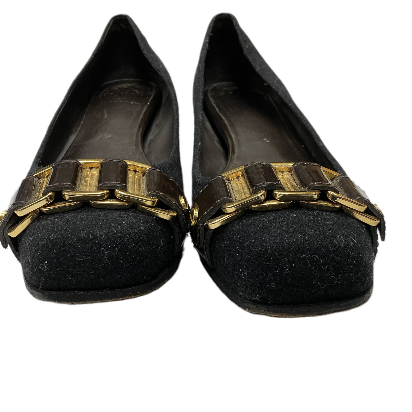 Shoes Designer By Tory Burch In Black & Gold, Size: 9