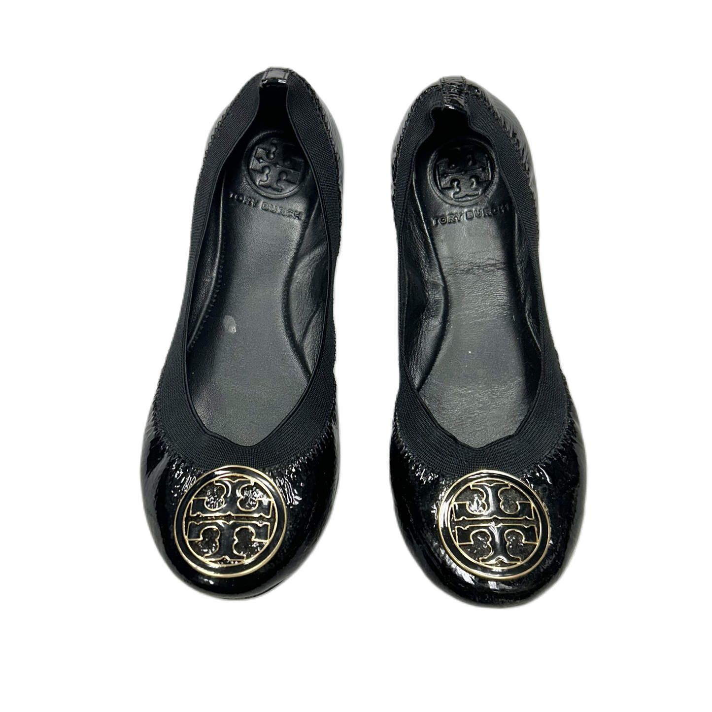 Shoes Designer By Tory Burch In Black & Gold, Size: 5